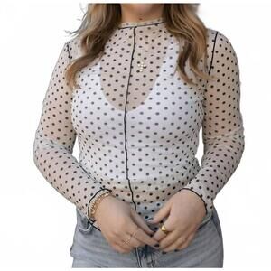 NEW ODDI polka dot mesh turtleneck top in black